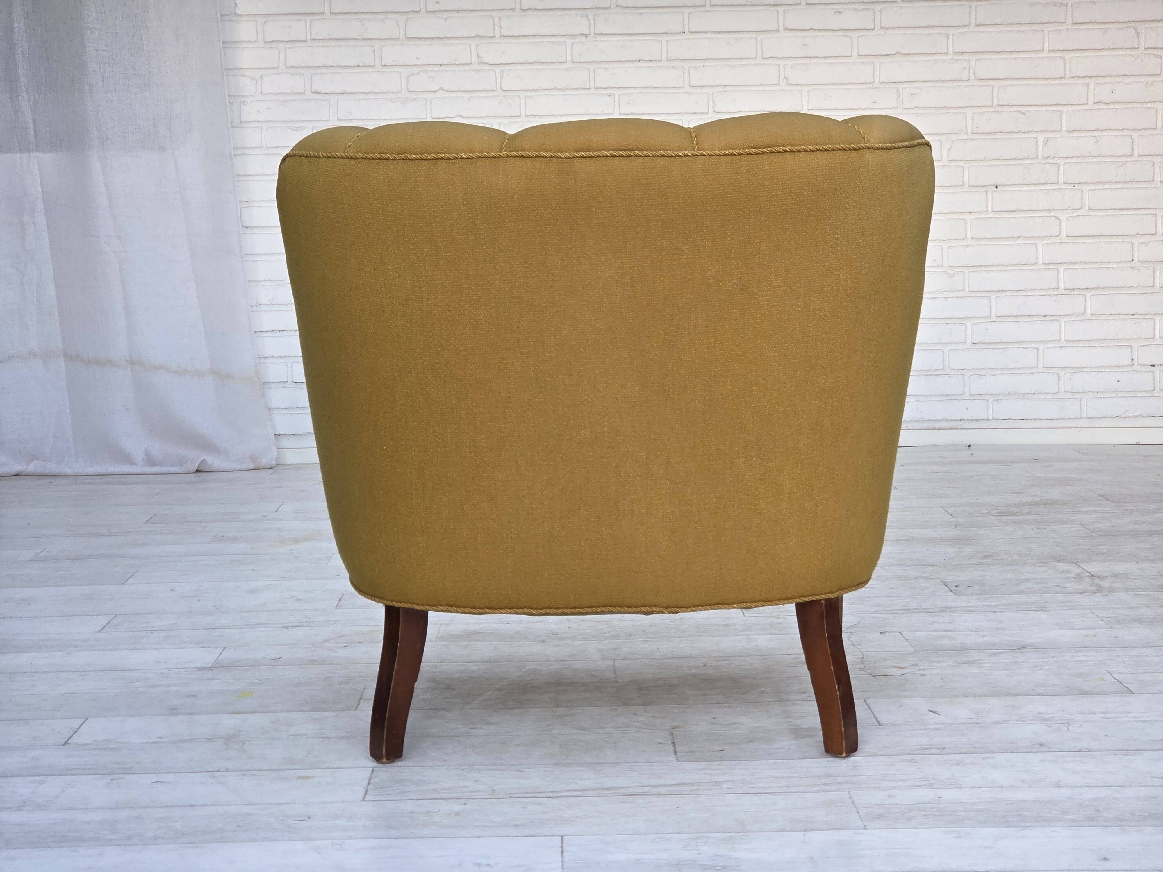 1960s, pair of Danish armchairs, green furniture wool, ash wood legs.