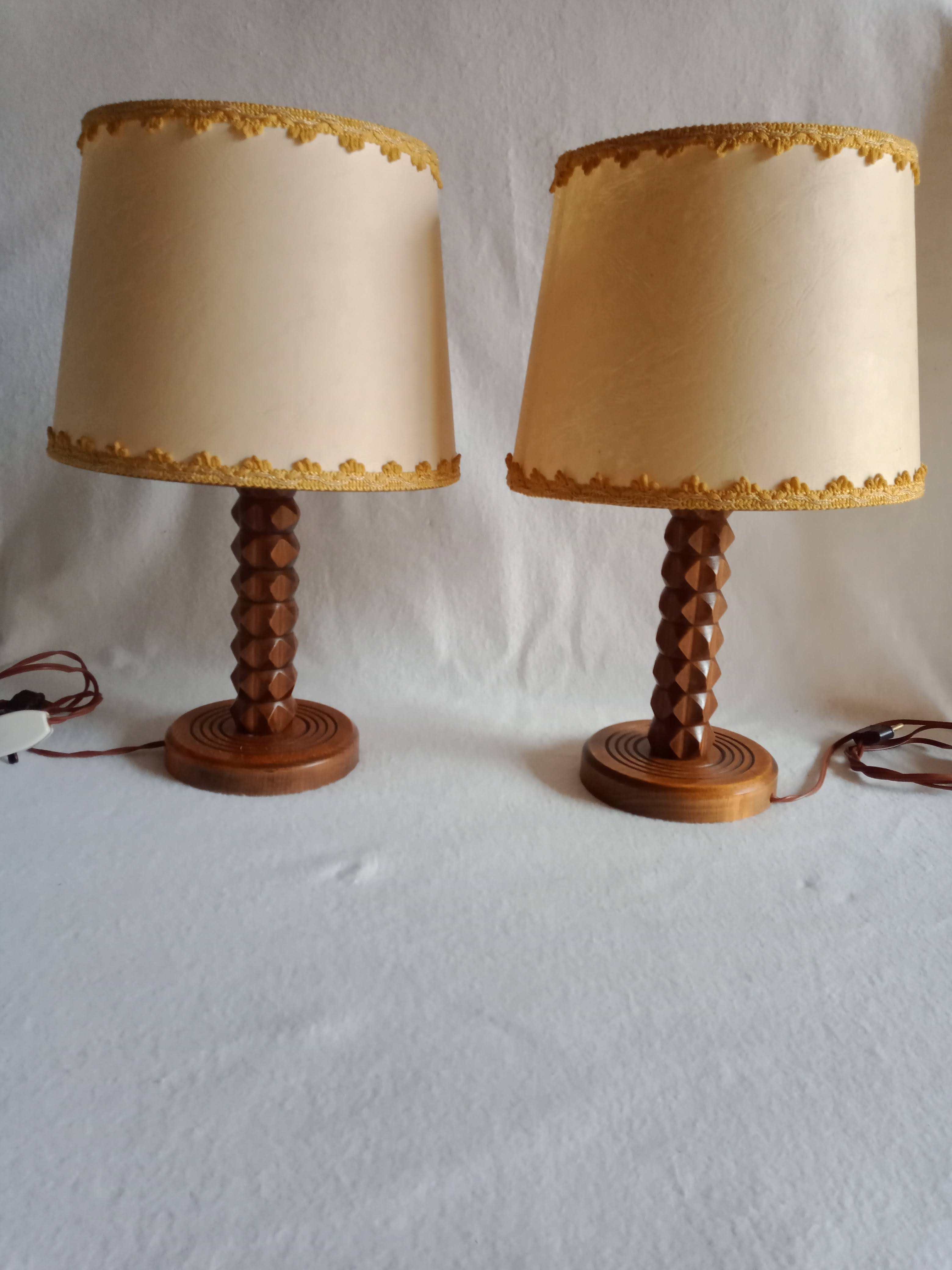 Vintage turned wooden bedside lamps