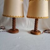Vintage turned wooden bedside lamps