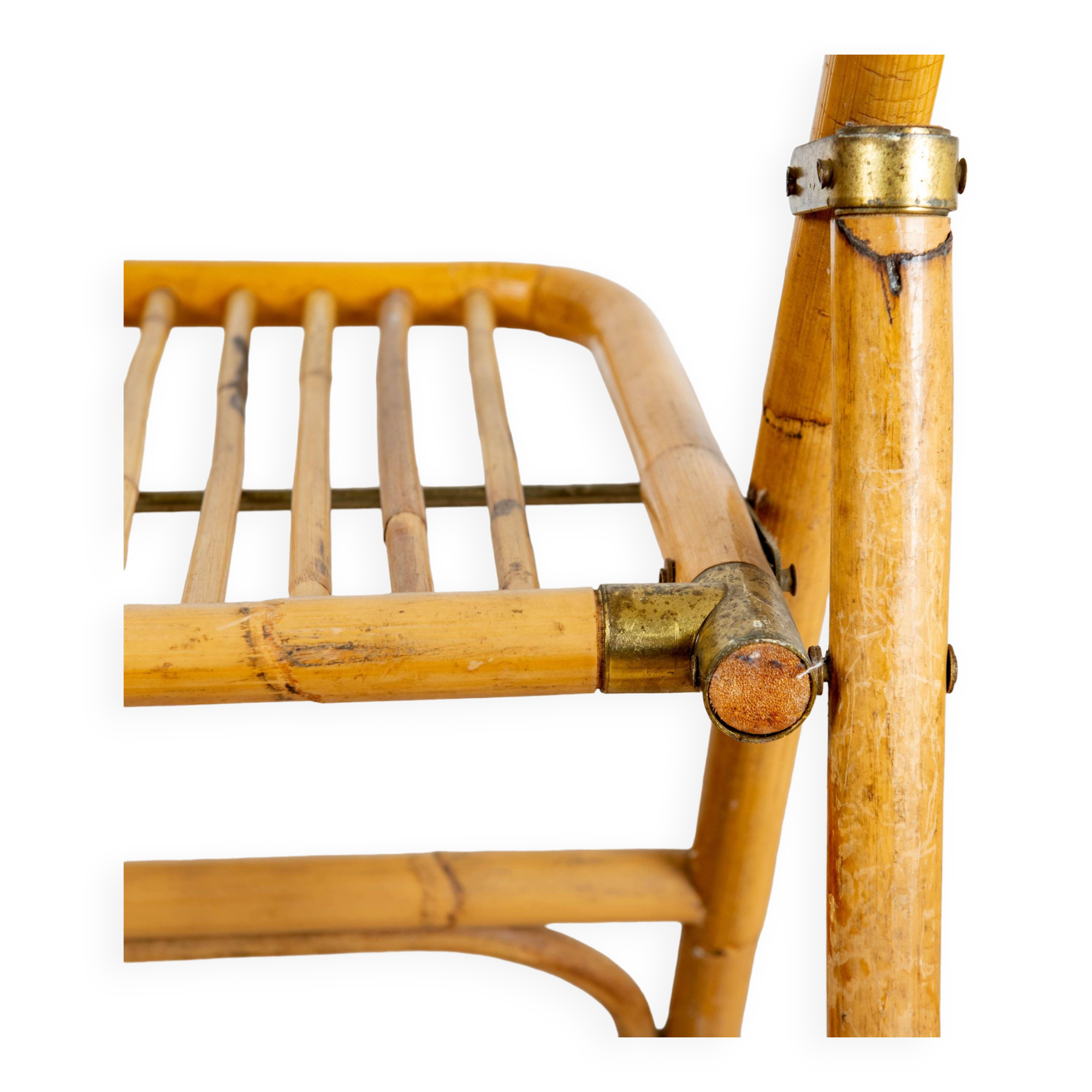 4 folding chairs in bamboo, rattan and brass, Italy, 1970