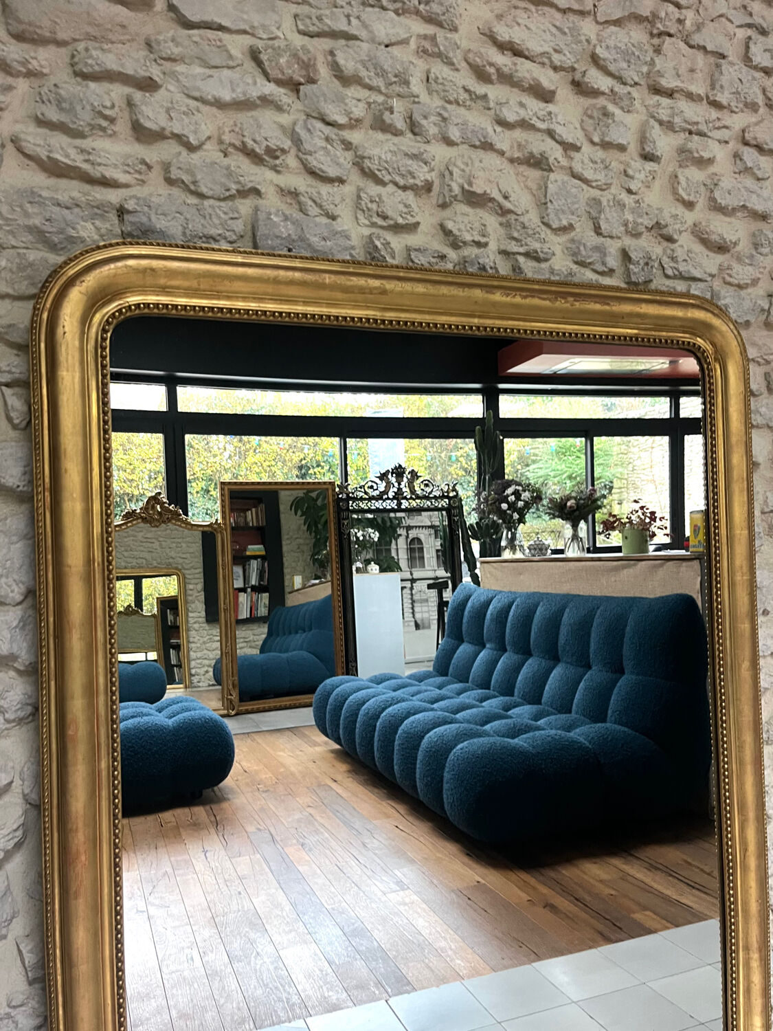 Antique mirror 150/116.5cm Louis-Philippe with pearl gold leaf.
