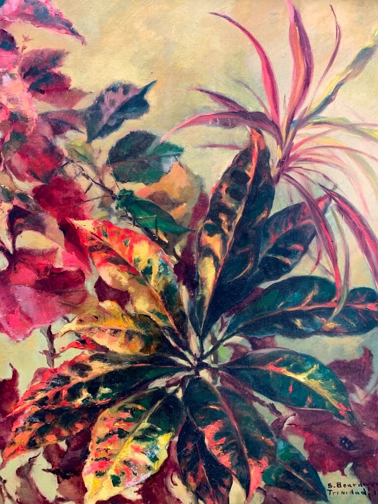 Still life with exotic flowers, oil on panel