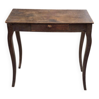 Table cabaret à toutes fins en bois massif chêne foncé mat avec tiroir