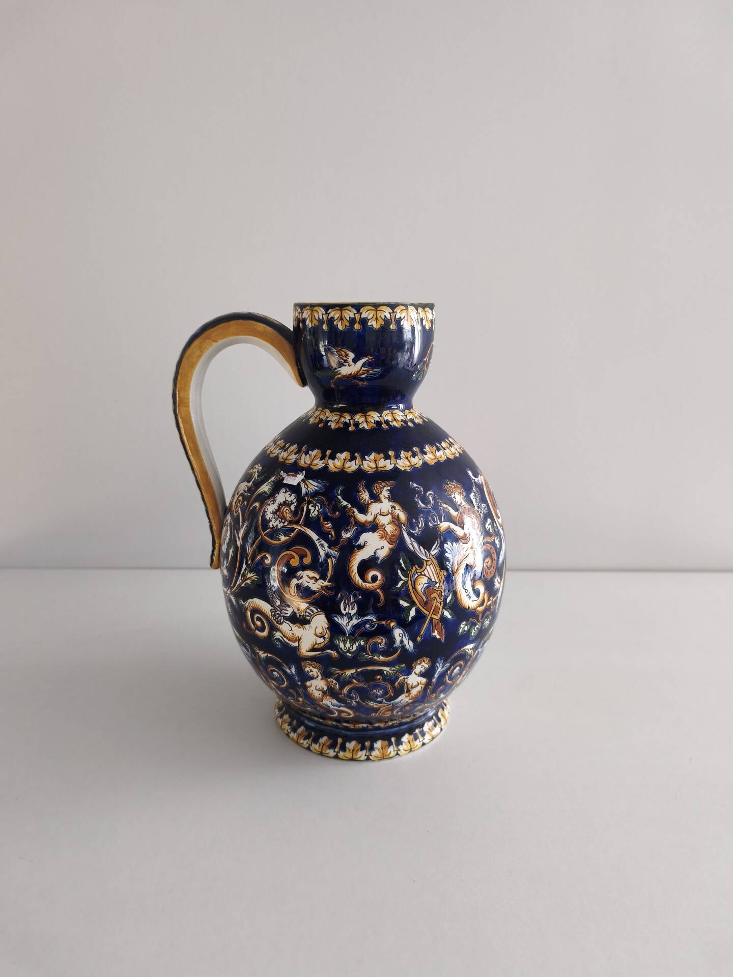Grand pichet / Broc / Cruche en faïence de Gien - Renaissance Bleu (26
