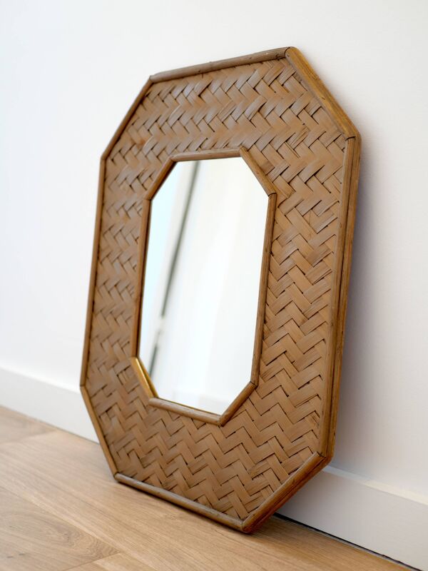 Miroir octogonal en bambou tressé