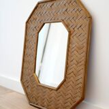Octagonal mirror in woven bamboo