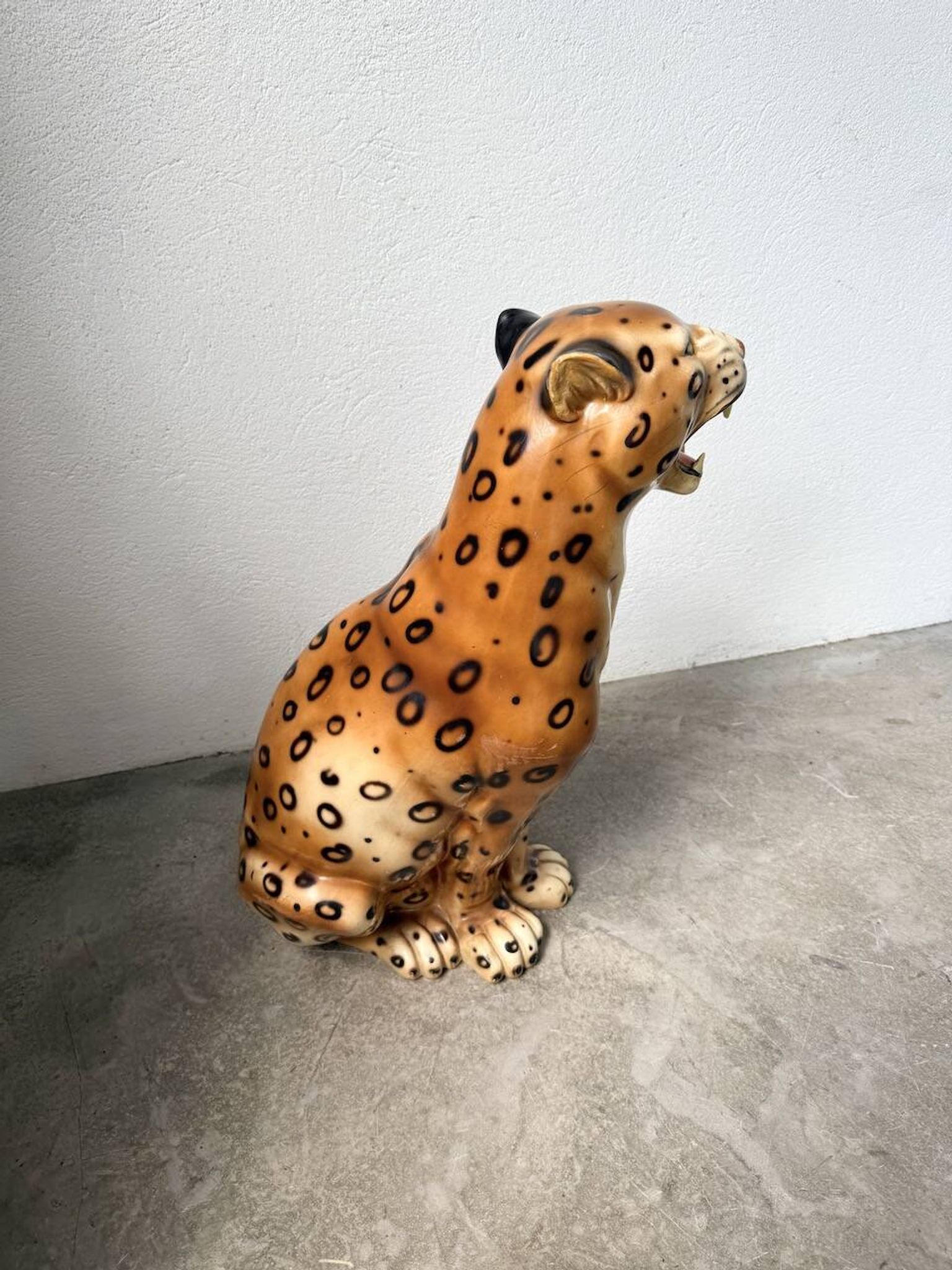 XL Italian ceramic leopard sculpture statue 1970