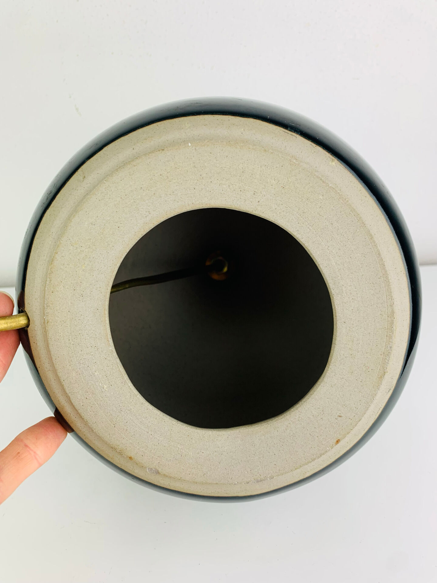 "Fig" lamp, black ceramic and silk shade, 1960s.