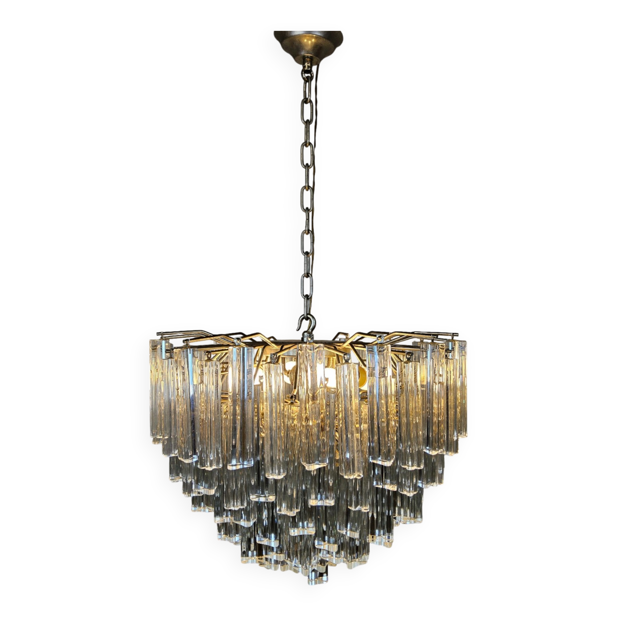 Vintage Italian crystal chandelier Venini Triedi Murano (1960s)
