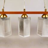 Teak, brass and glass pendant light, Denmark, 1970s