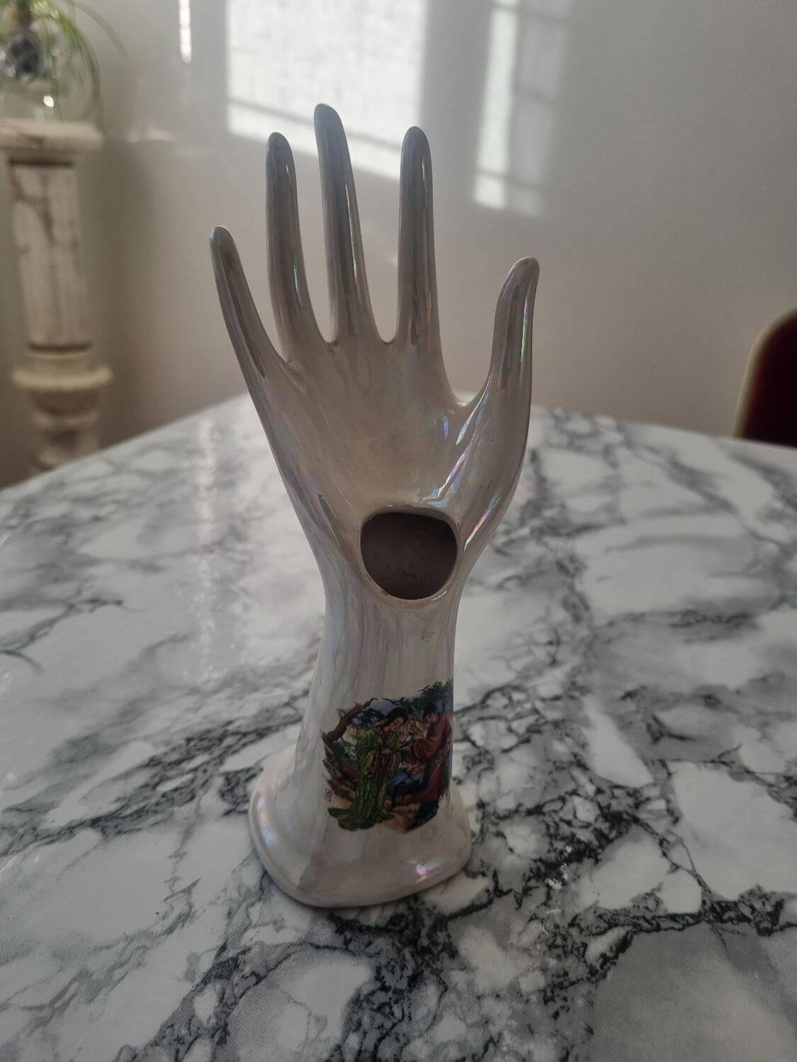 Iridescent white vintage bud vase