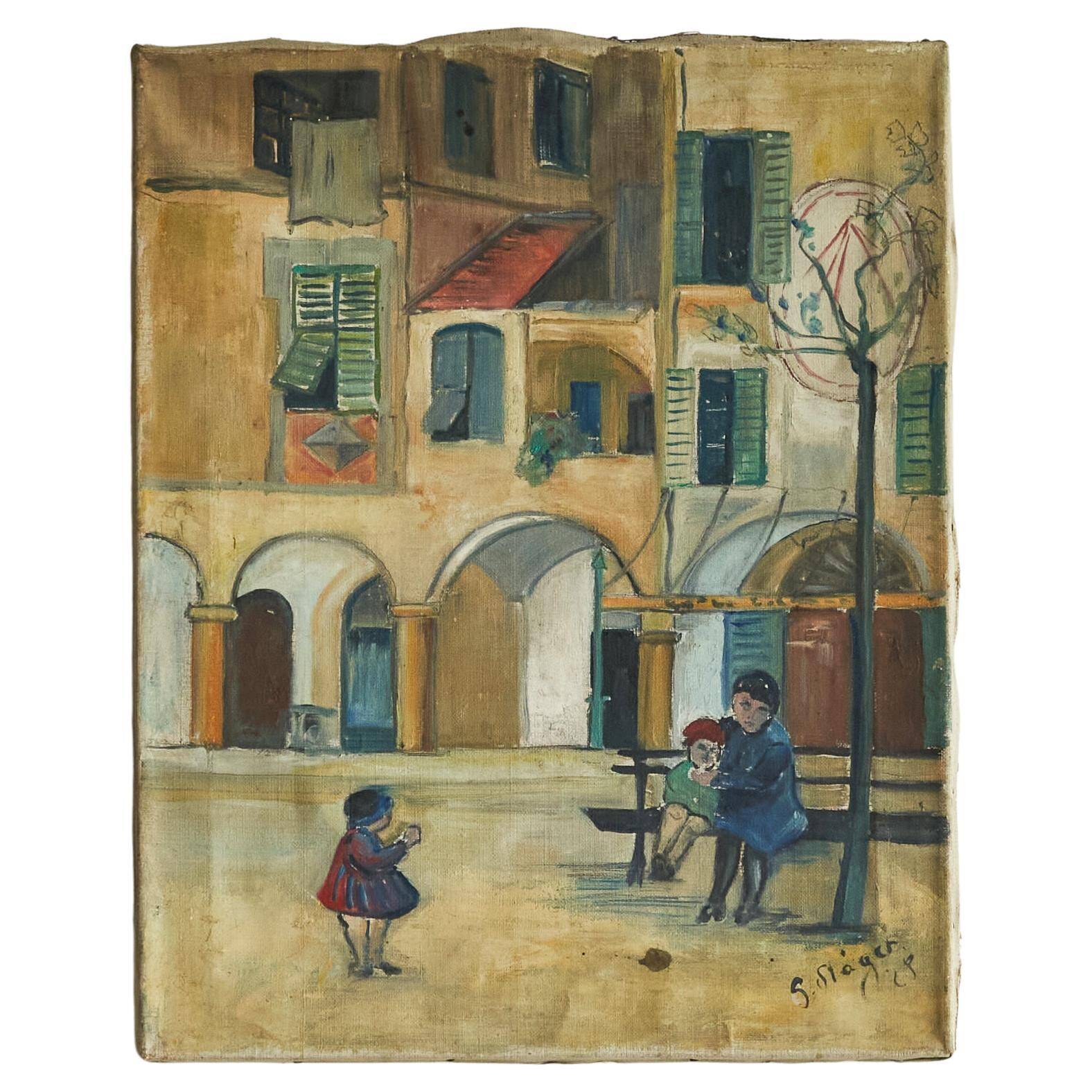 Fritz Stäger 'Dorfanger' Huile sur Toile 1928
