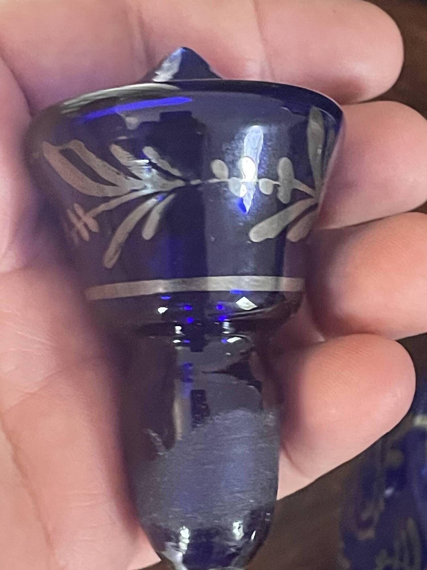 Antique Cobalt Blue Glass Liqueur Set with Applied Silver Decoration – 7