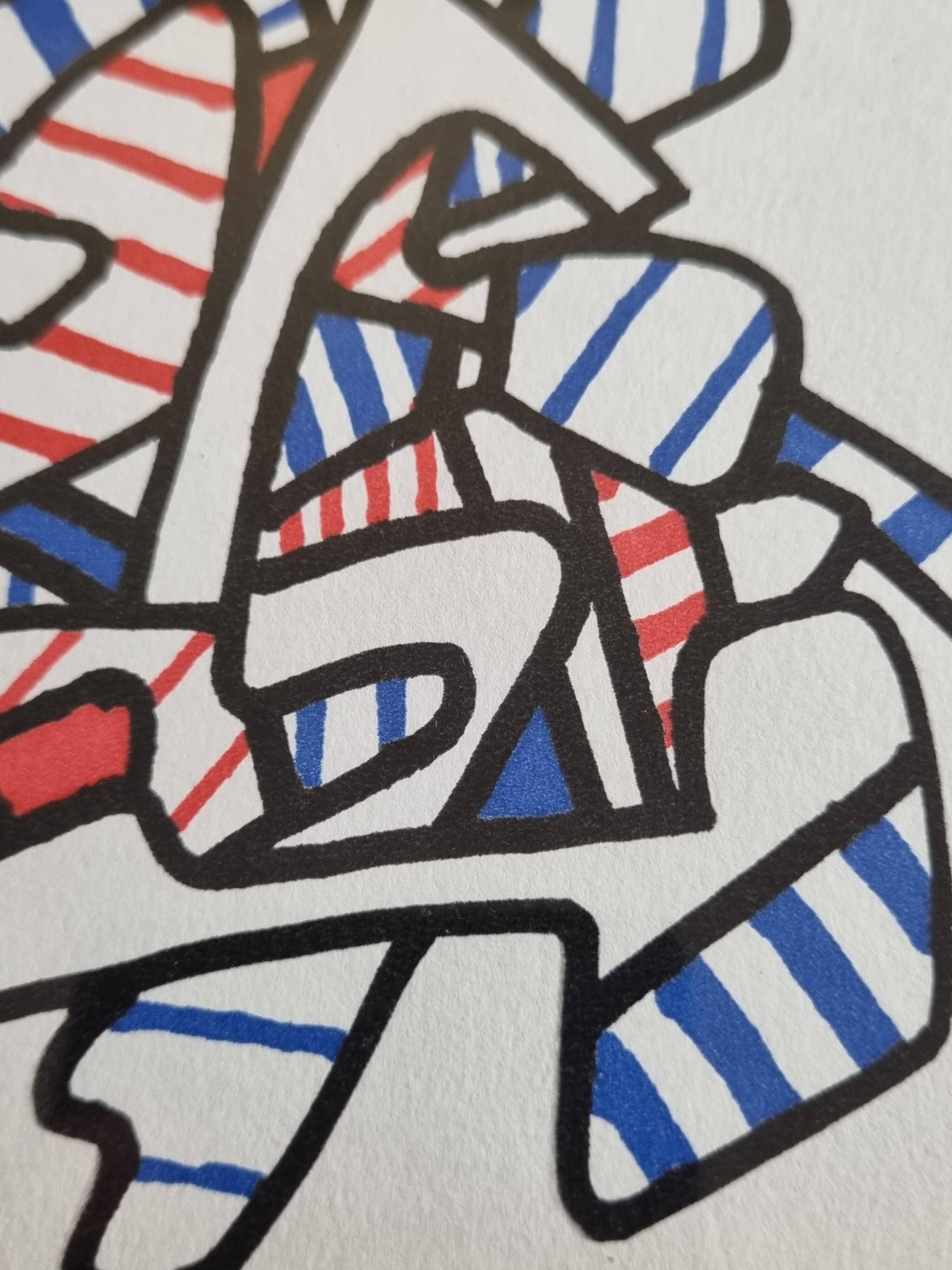 Silkscreen print after Jean Dubuffet, framed, 1970s, 21 x 31 cm