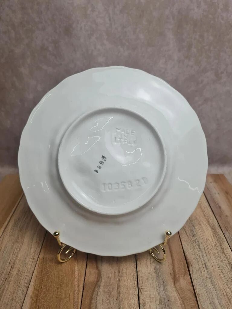 Vintage barbotine plate, plum decoration – relief foliage