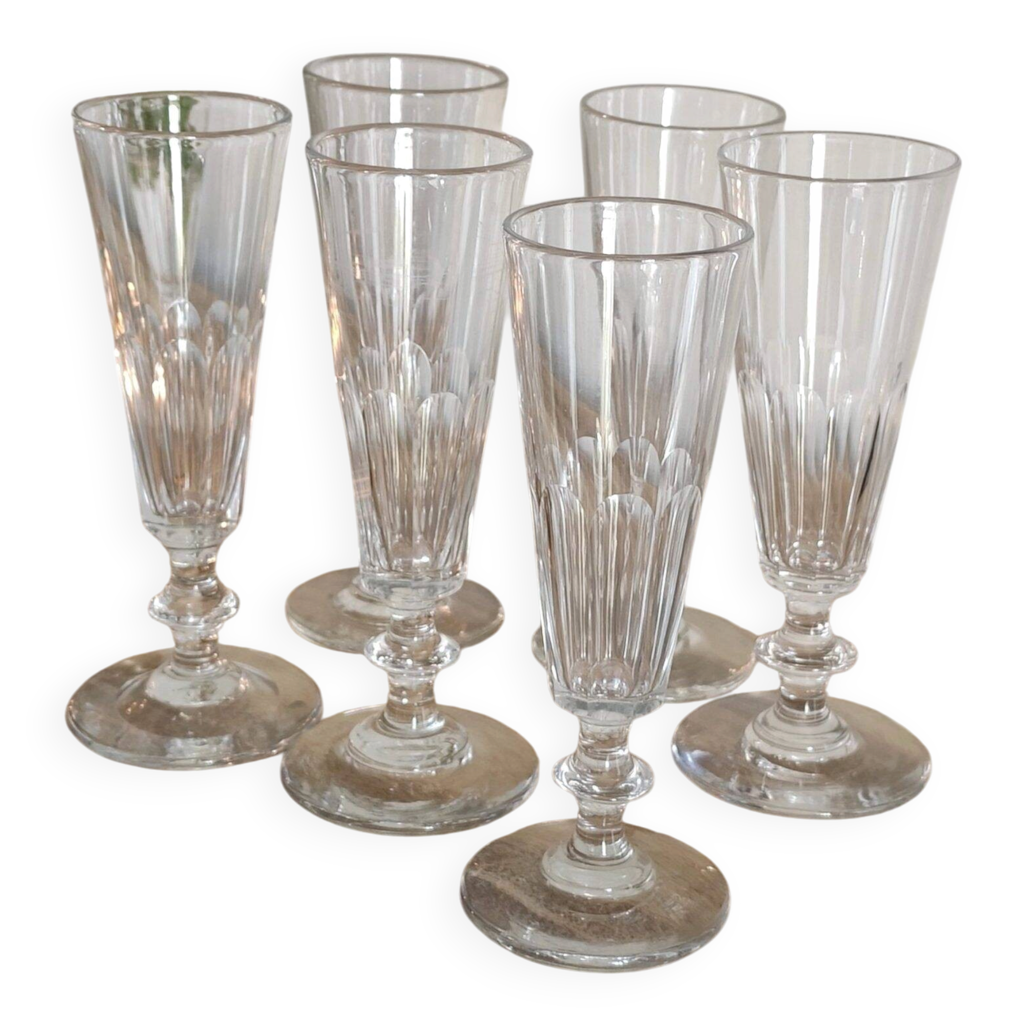 Ensemble de 6 flûtes « Caton » cristal fort – 19e siècle, Baccarat Saint Louis