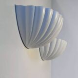 Paire d'appliques vintage coquillage, blanc mat, France 1970