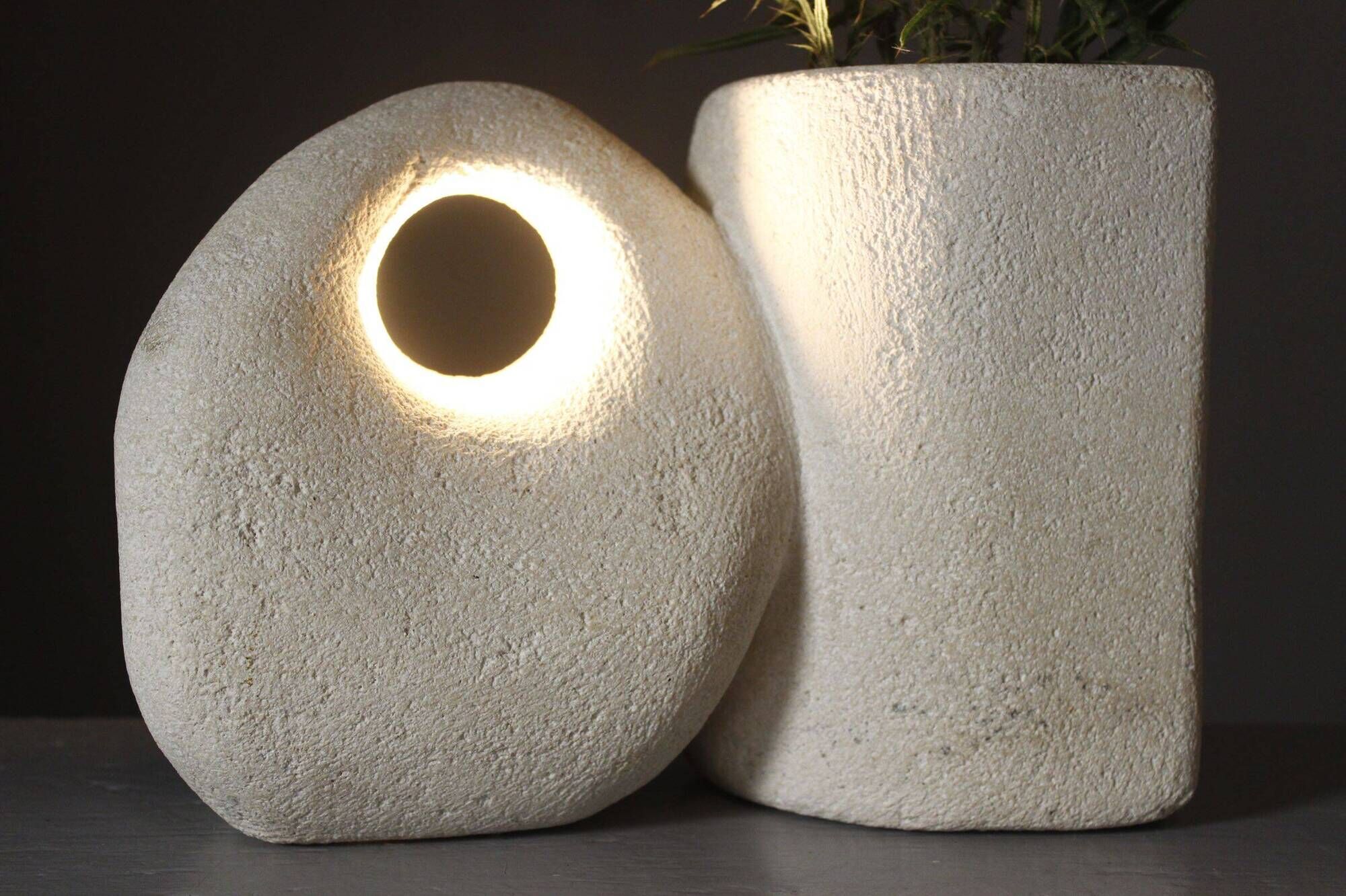 Sculptural vase lamp from Pierre du Gard, carved, 1970s design by Albert Tormos.