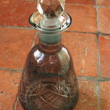Carafe in worked glass, blue chandelier and its faceted cap