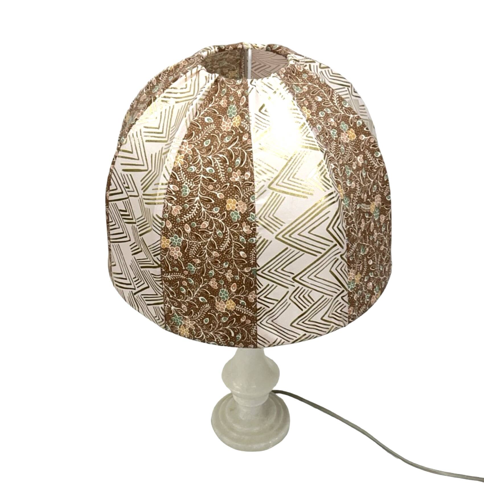 Italian vintage alabaster/onyx table lamp, hand-sewn shade, 1960s.