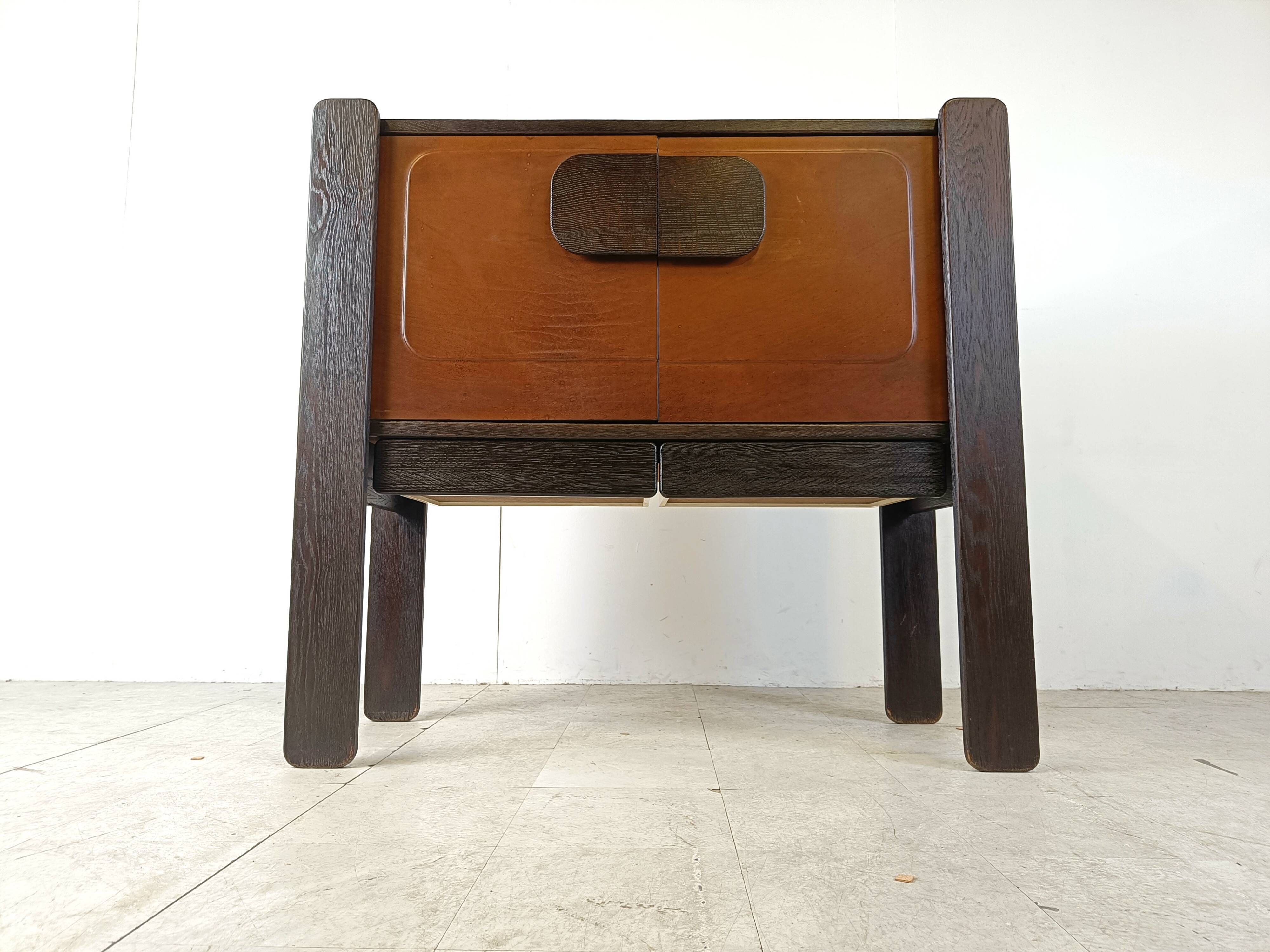 Vintage meather and wooden bar cabinet by Hi Plan, 1960s