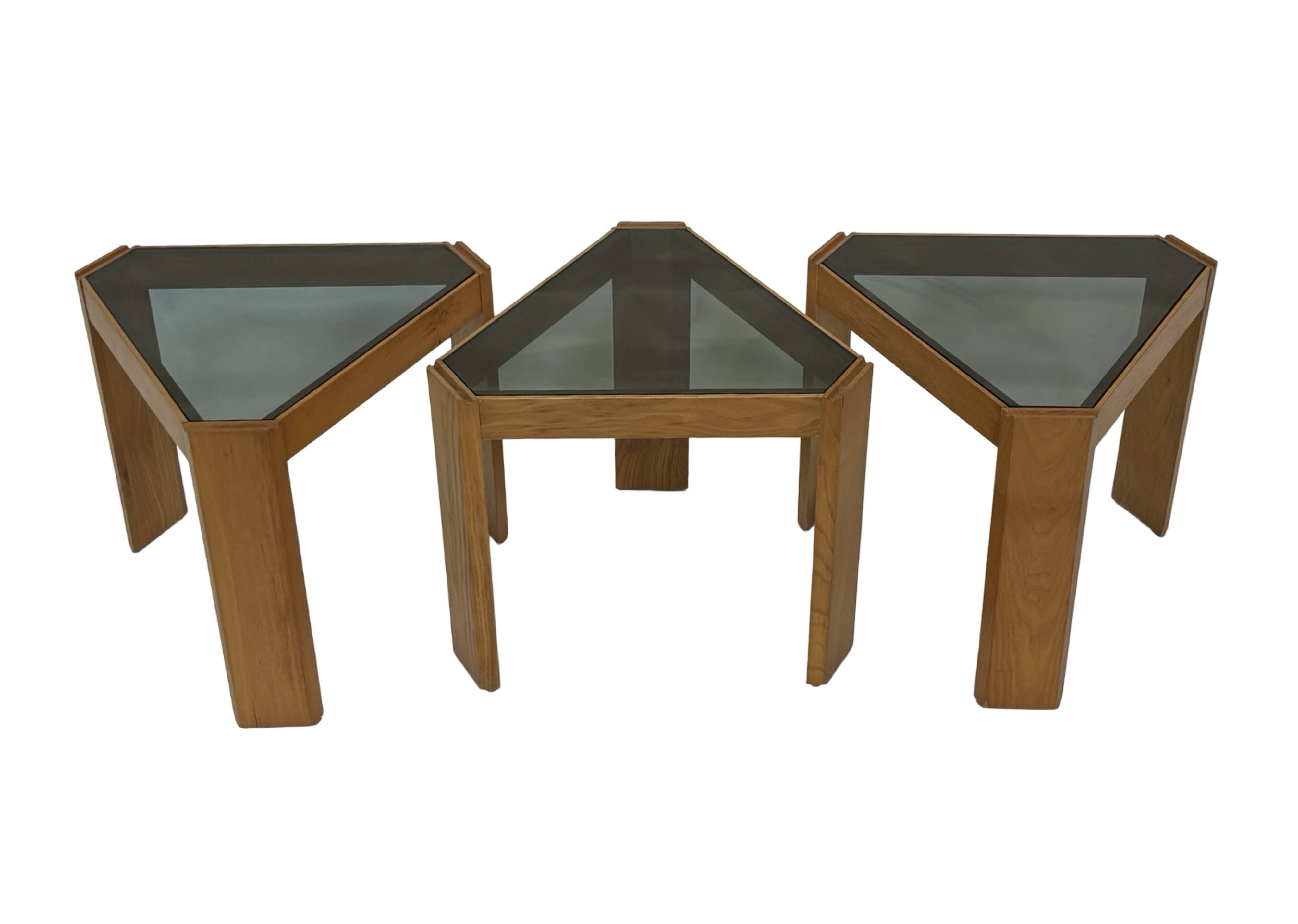 Vintage Set of 3 side tables by Porada Arredi, 1970s nesting tables design
