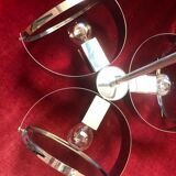 Vintage chandelier 70s, chrome and smoked glass