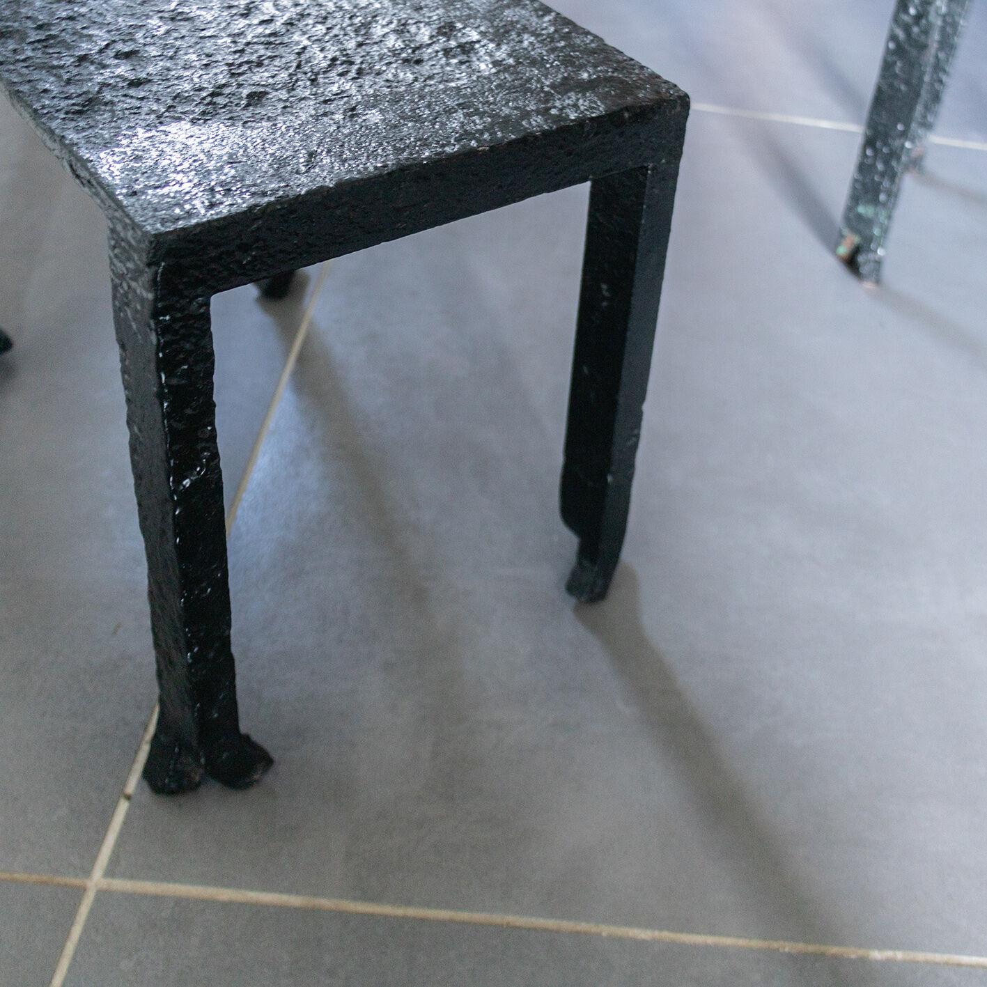 Brutalist wrought iron sofa end