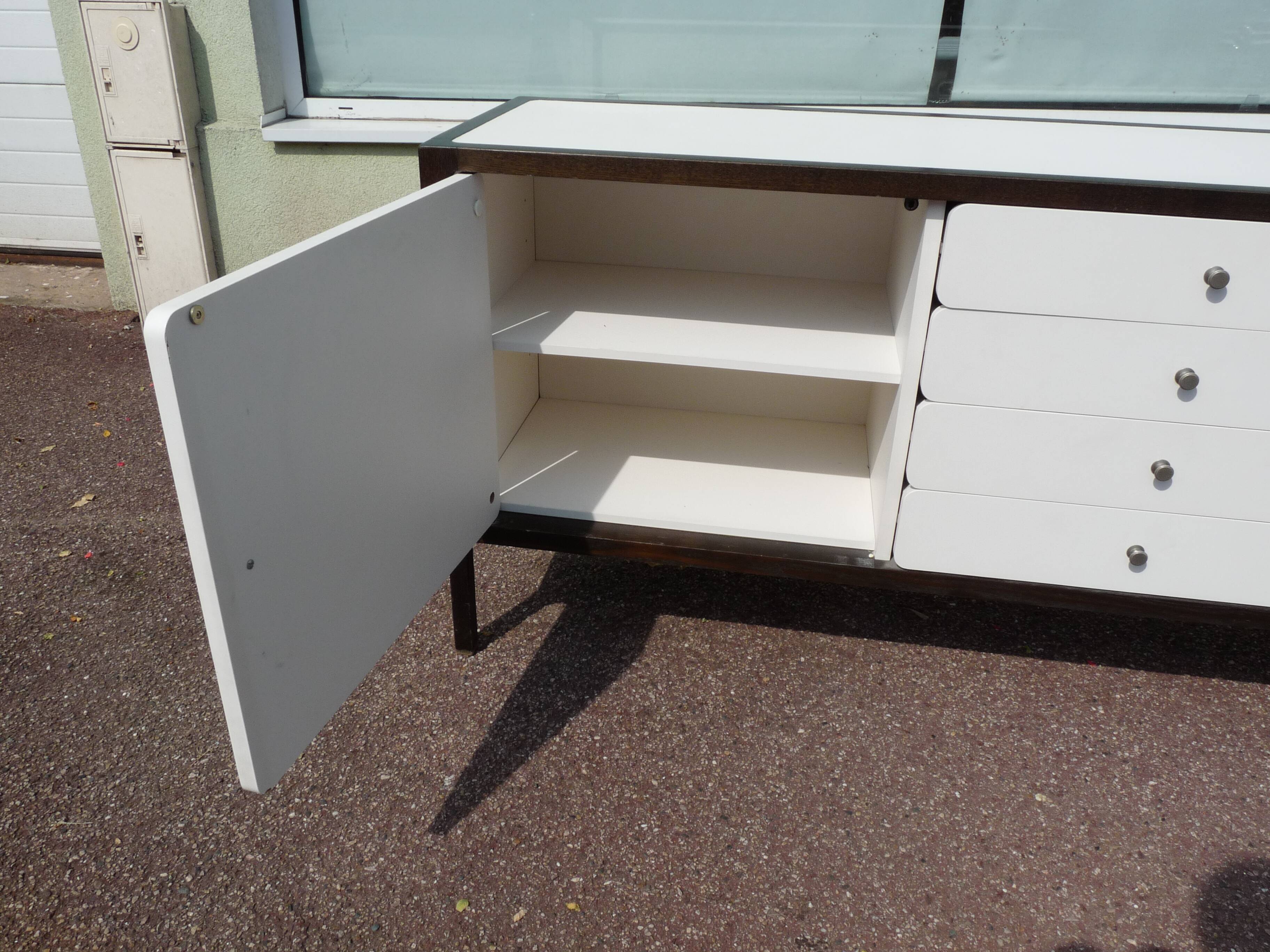 Wooden Sideboard - "Stollenlinie Brasilia" - German - 1960 - White - Black