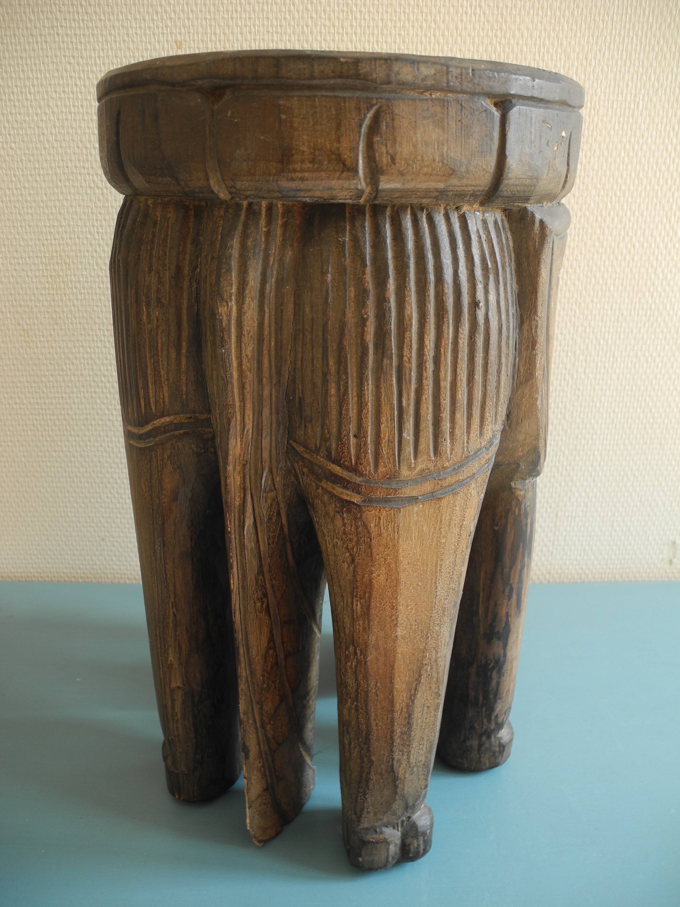 elephant stool plant holder vintage African art 50s