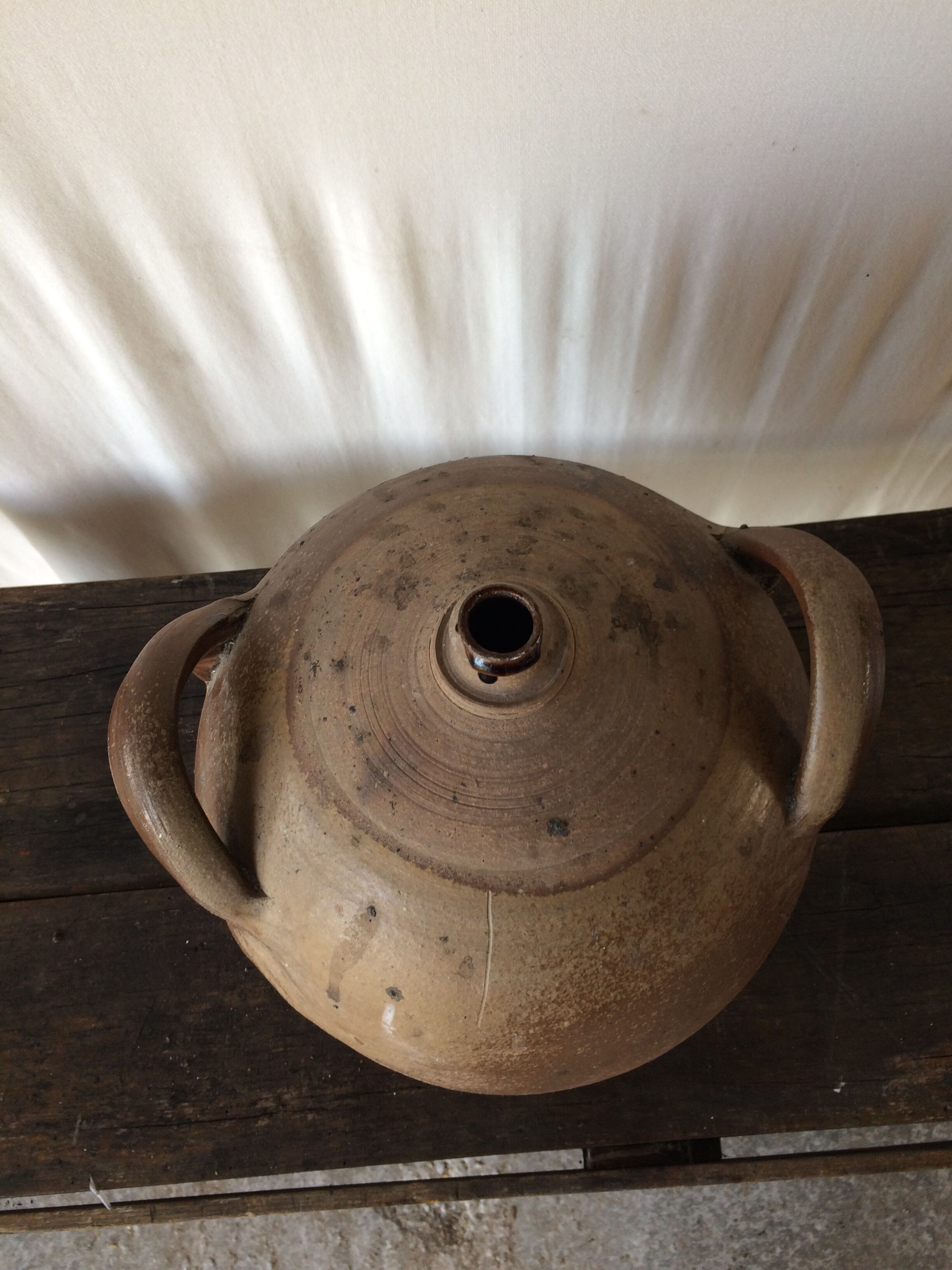 Terracotta jar with double handle vintage kitchen decoration