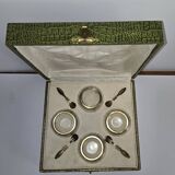 Antique salt cellar set in crystal with spoons – early 20th century