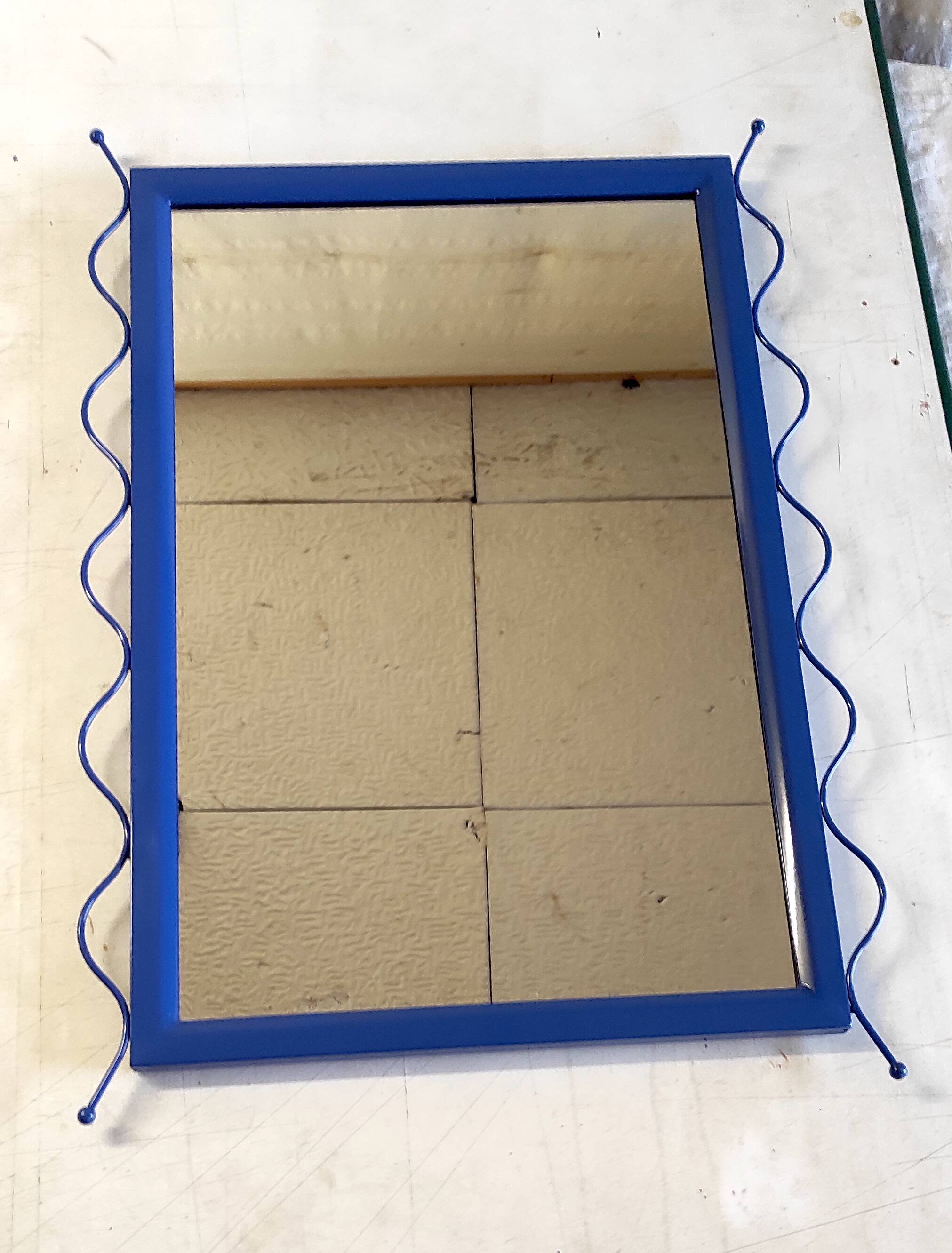 Mirror in blue metal - 1980s/90s