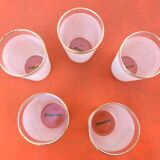 1960s 5 orangeade glasses "Grappe d'or" Frosted white glass