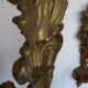 Pair French Gilt Bronze Single Wall Sconces Leaf & Feather Plume Detail