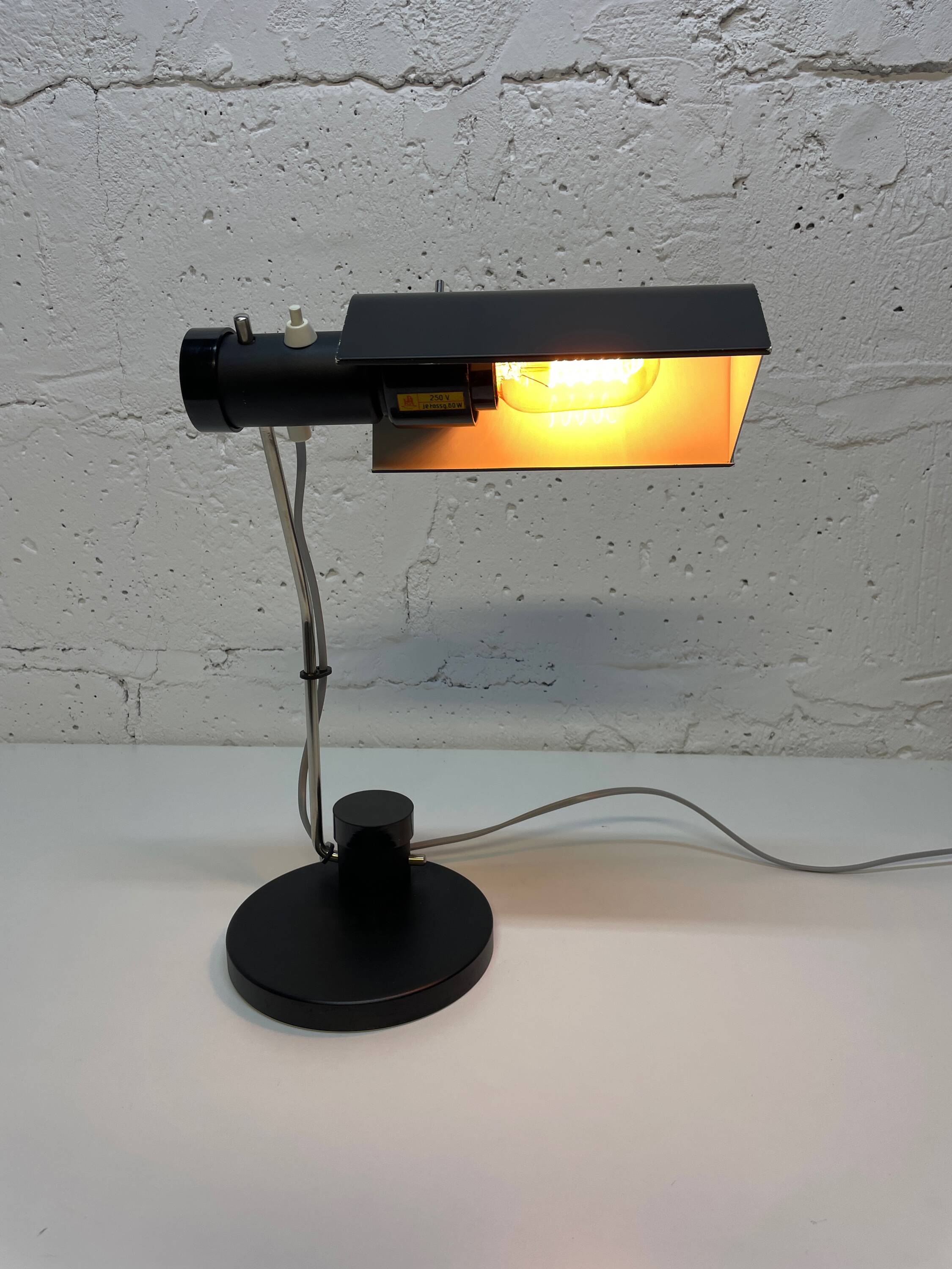 Black desk lamp by Oskar Immerschied for PGH Metalldrücker Halle