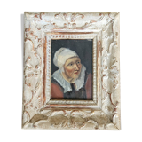 Oil on mounted paper - Portrait of a peasant woman signed, 18th century