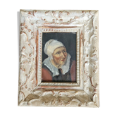 Oil on mounted paper - Portrait of a peasant woman signed, 18th century