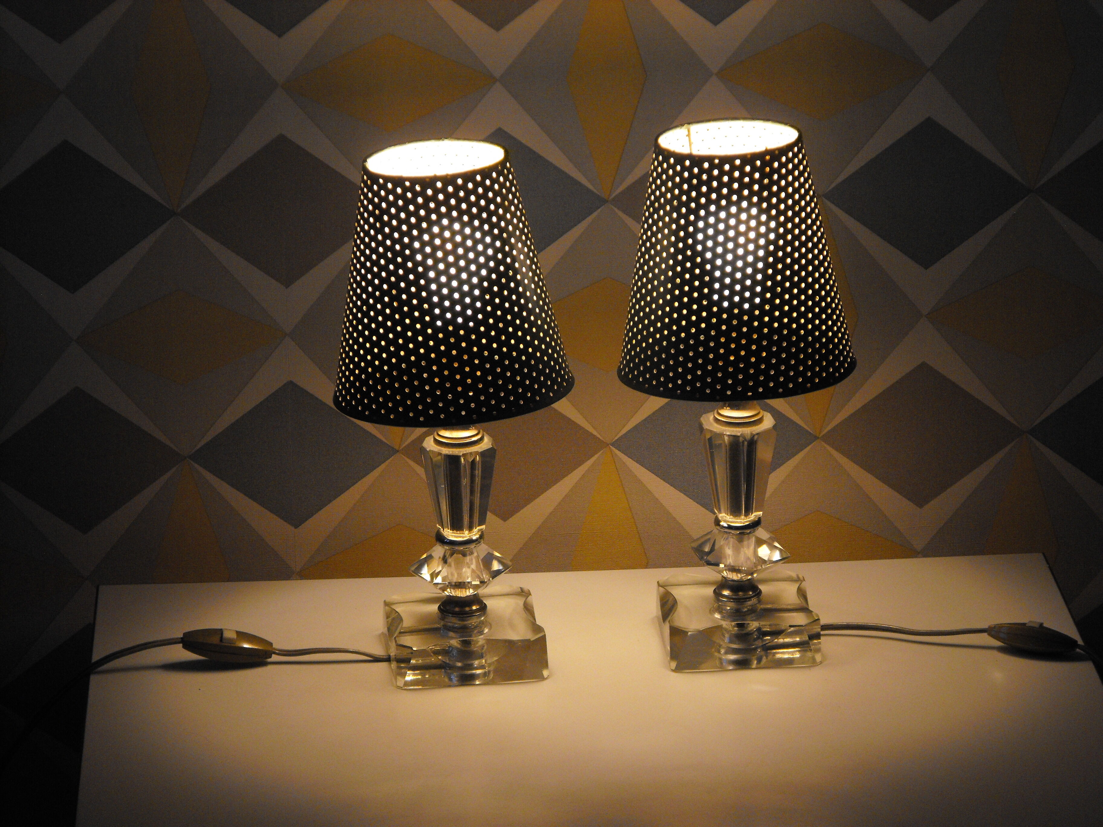 Pair of 50s table lamps in glass