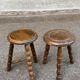 2 tripod stools in turned solid wood, Charles Dudouyt style, 1960.