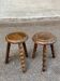 2 tabourets tripodes en bois massif tourné style Charles Dudouyt 1960