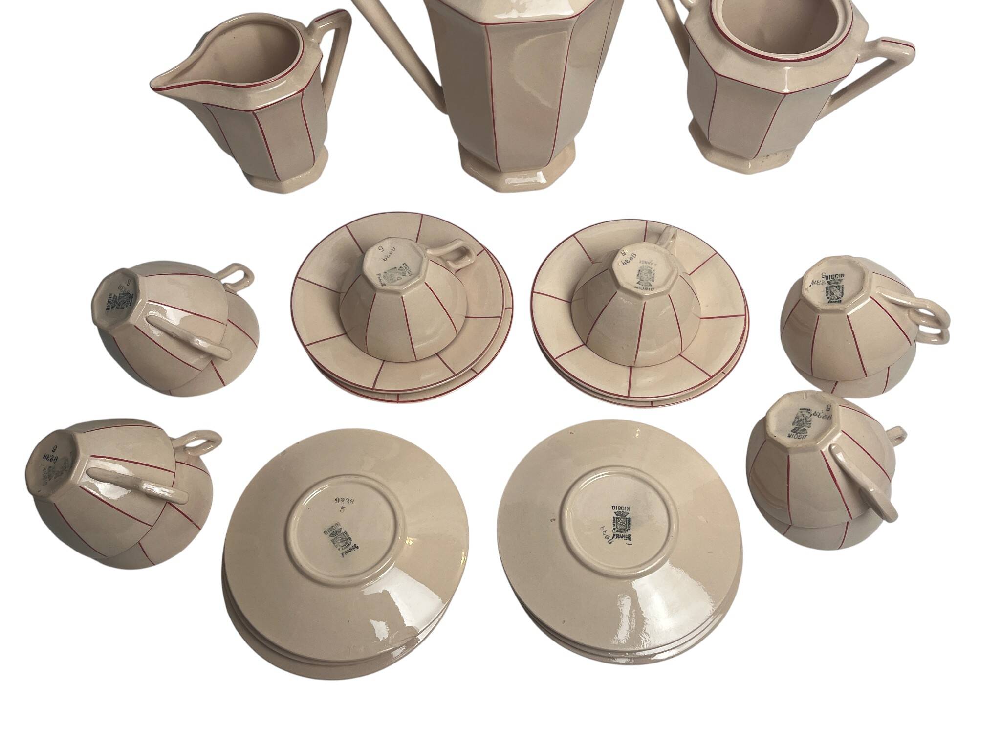 Art Deco, Digoin Sarreguemines pink coffee service circa 1930
