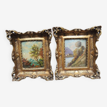 2 anciens tableaux de paysages miniatures signés & encadrés