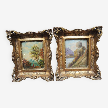 2 old miniature landscape paintings signed & framed