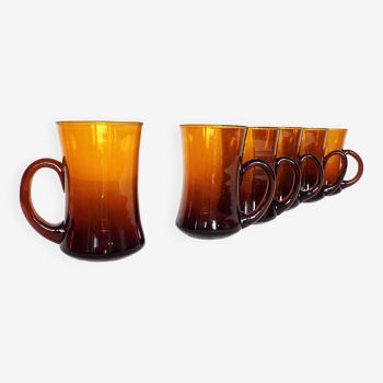 6 amber glass tea cups