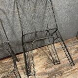 Pair of industrial design chairs in woven iron circa 1980