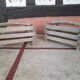 Pair of old fruit crates with wooden shelves