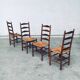 Rustic Handcrafted Oak and Rush High Back Dining Chairs, Belgium, 1940s, Set of 4