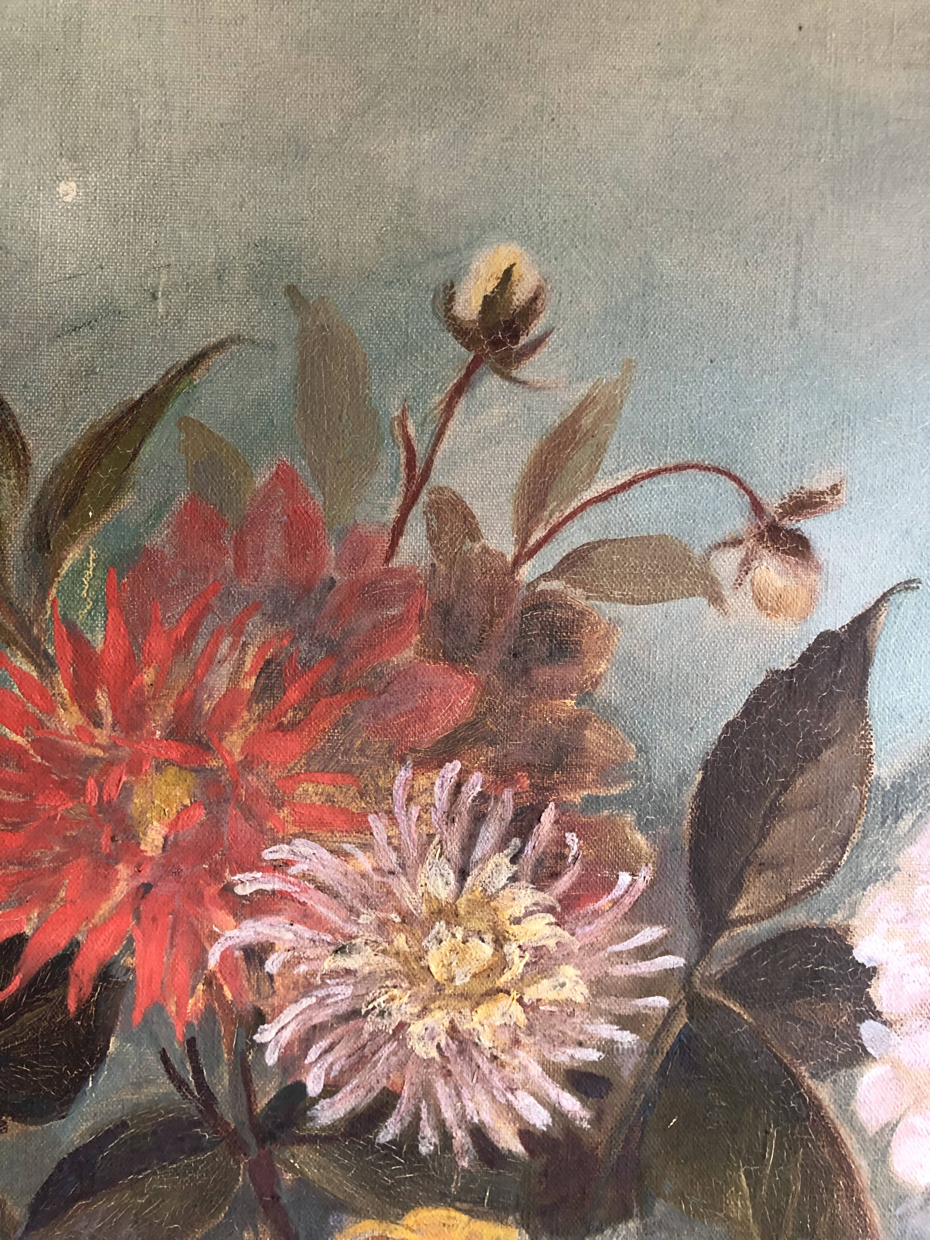 Oil on canvas ancient flowers