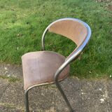 Chair in beige velvet and chrome, curved shape, vintage 1950